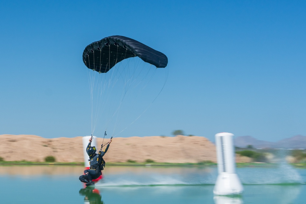 Soldiers from Army Golden Knights train in advanced parachuting discipline
