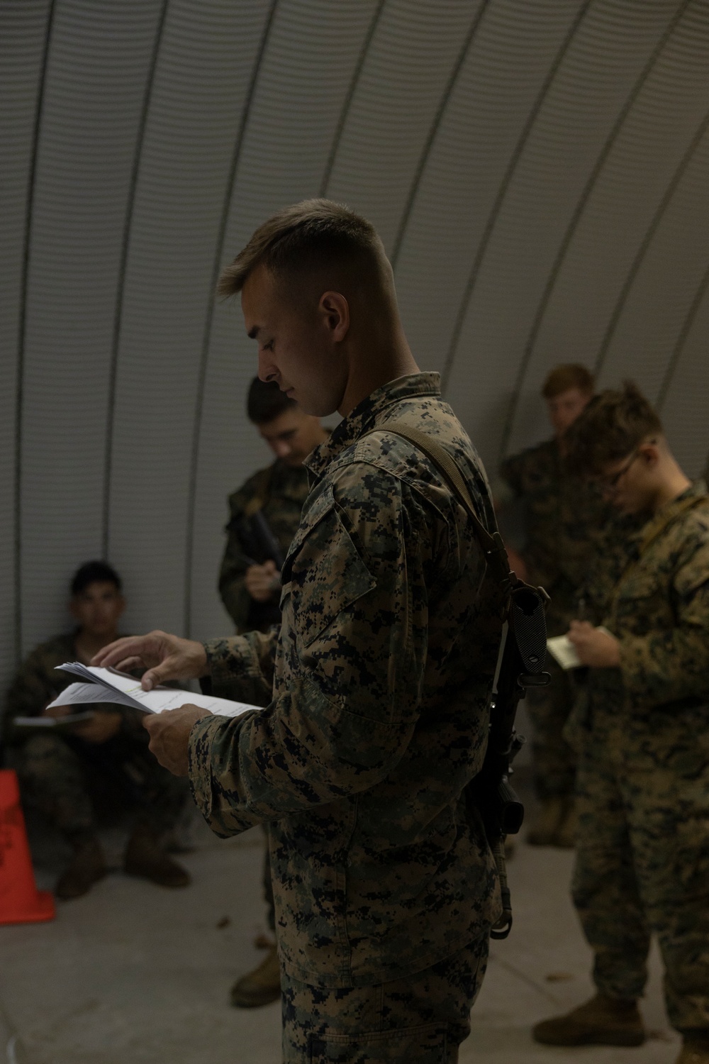 U.S. Marines with Marine Air Control Squadron 24 conduct base defense