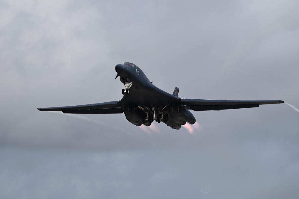 37th Expeditionary Bomb Squadron B-1B Lancers take off from Andersen AFB during BTF 24-6