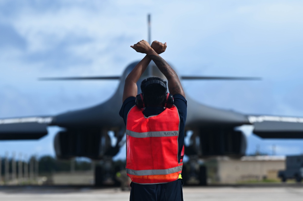 37th Expeditionary Bomb Squadron B-1B Lancer take off at Andersen Air Force Base during BTF 24-6