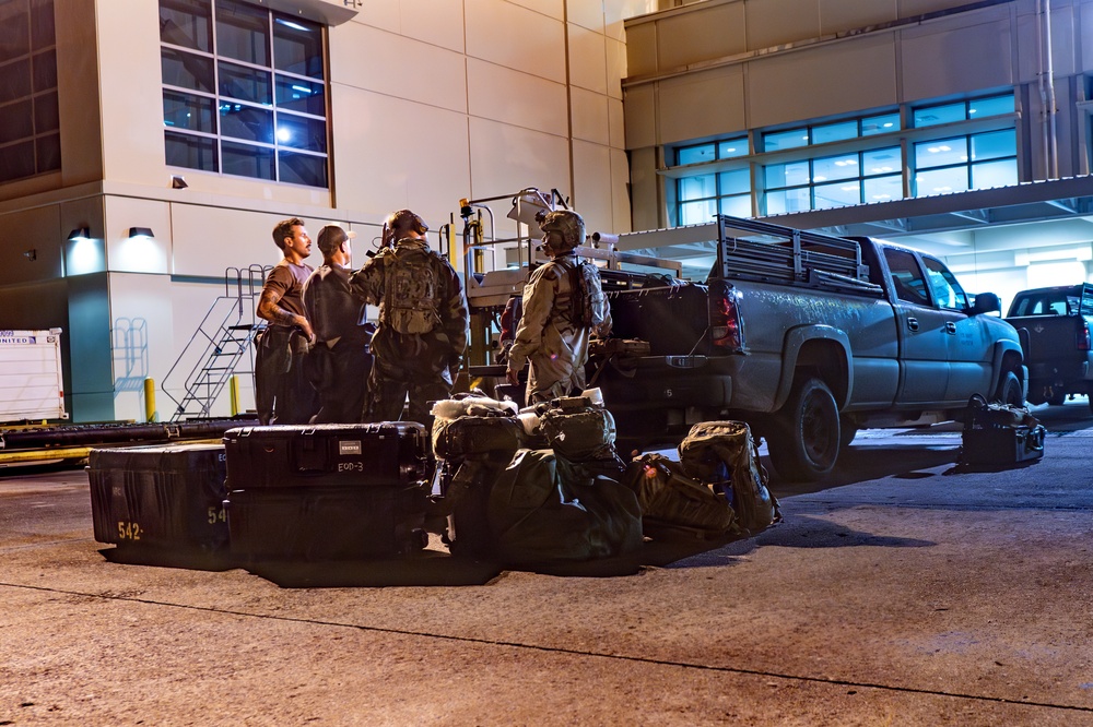 EOD Technicians Arrive at the Airport to Respond to a Simulated Explosive Device