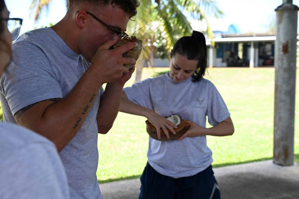 Airmen Crack Fresh Coconut - Saipan