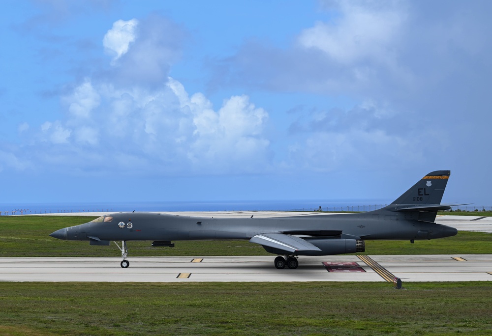 37th Expeditionary Bomb Squadron B-1B Lancers returns from a training mission during BTF 24-6