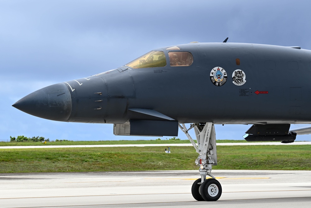 37th Expeditionary Bomb Squadron B-1B Lancers returns from a training mission during BTF 24-6
