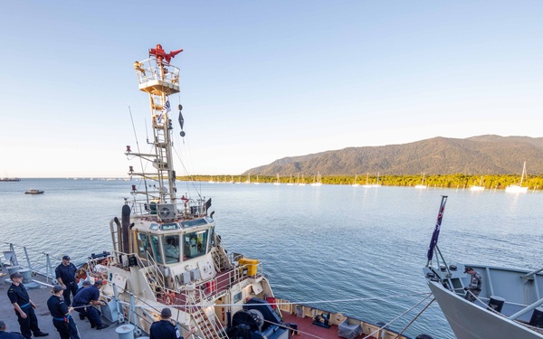 Emory S. Land Moors RN and RAN Vessels Alongside in Cairns, Australia