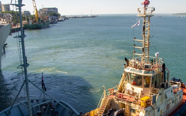 Emory S. Land Moors RN and RAN Vessels Alongside in Cairns, Australia