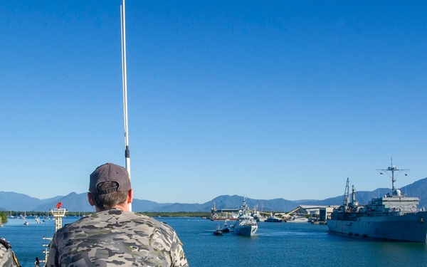 Emory S. Land Moors RN and RAN Vessels Alongside in Cairns, Australia