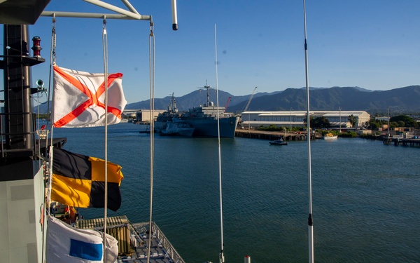 Emory S. Land Moors RN and RAN Vessels Alongside in Cairns, Australia