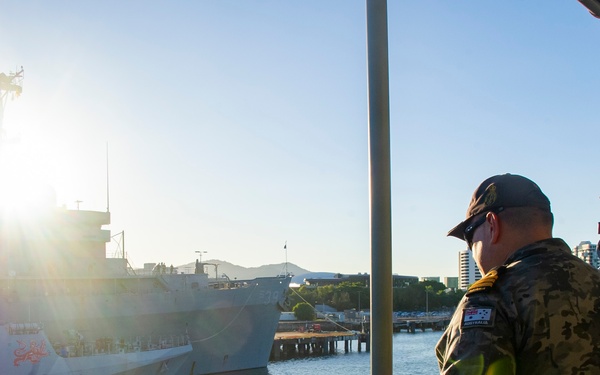 Emory S. Land Moors RN and RAN Vessels Alongside in Cairns, Australia