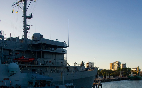 Emory S. Land Moors RN and RAN Vessels Alongside in Cairns, Australia