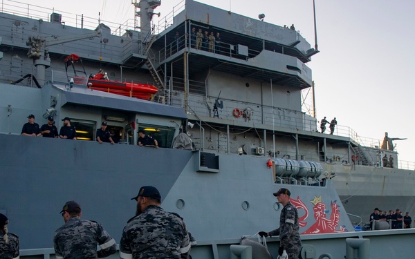 Emory S. Land Moors RN and RAN Vessels Alongside in Cairns, Australia