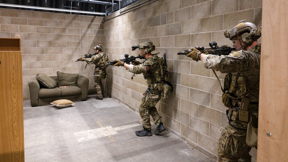 U.S. Army Green Berets perform close quarters combat training during joint multilateral exercise