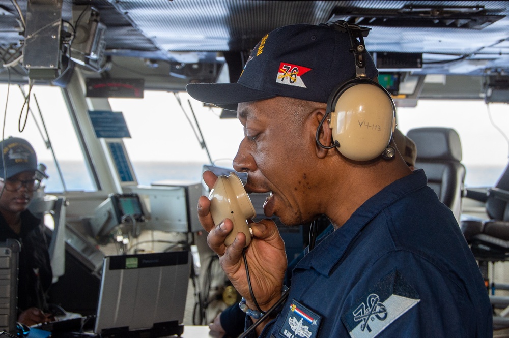 USS Ronald Reagan (CVN 76) Sailors stand watch  in the pilot house