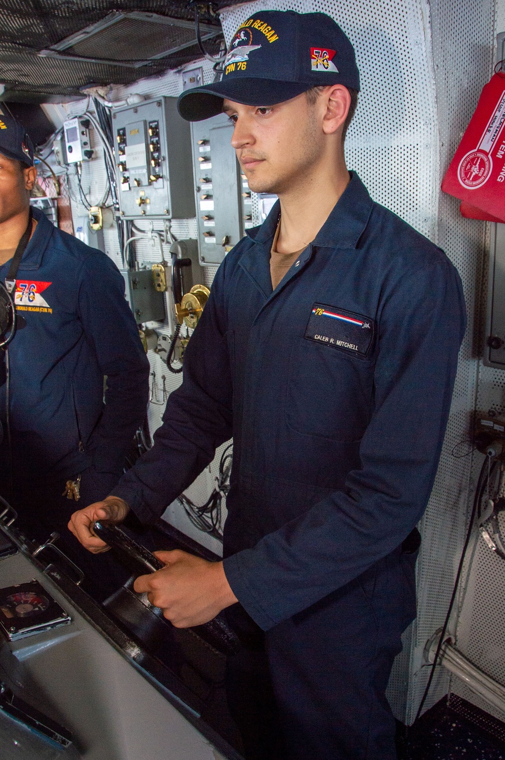 USS Ronald Reagan (CVN 76) Sailors stand watch  in the pilot house