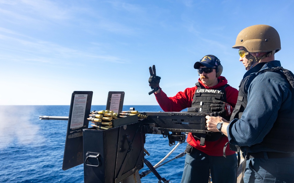 USS Oak Hill Conducts Crew Served Weapon Fire