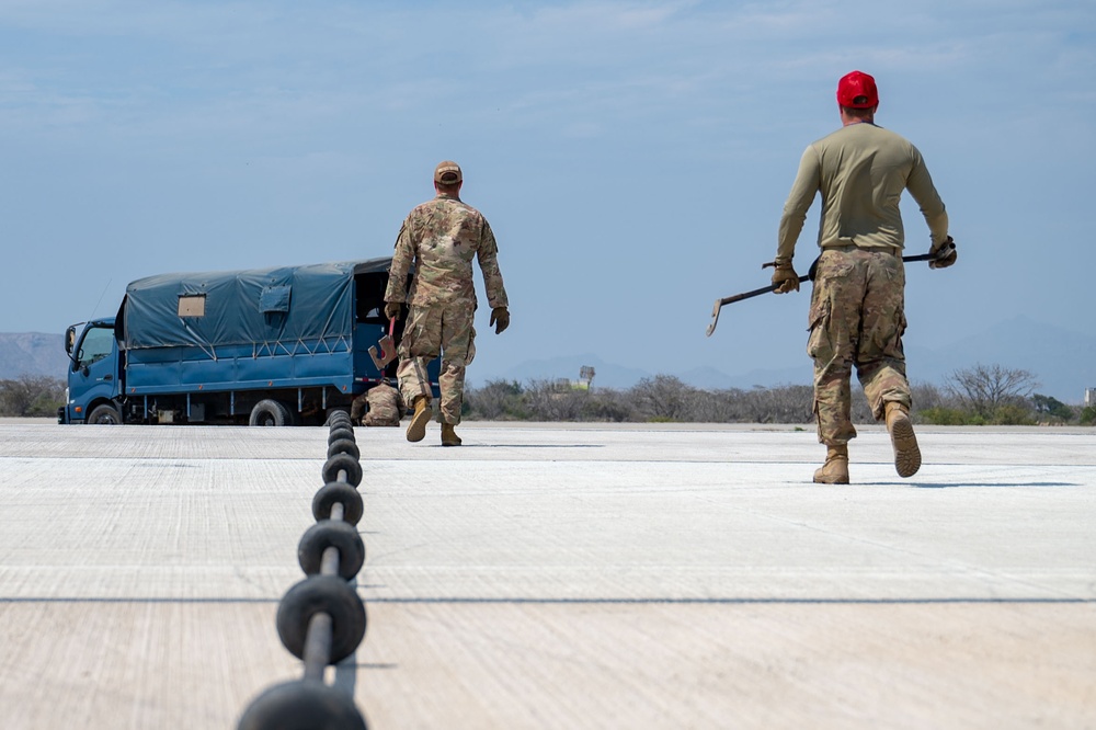 819th RED HORSE Squadron, 635th Materiel Maintenance Squadron civil engineers install crucial MAAS at Festival Aereo Chiclayo 2024