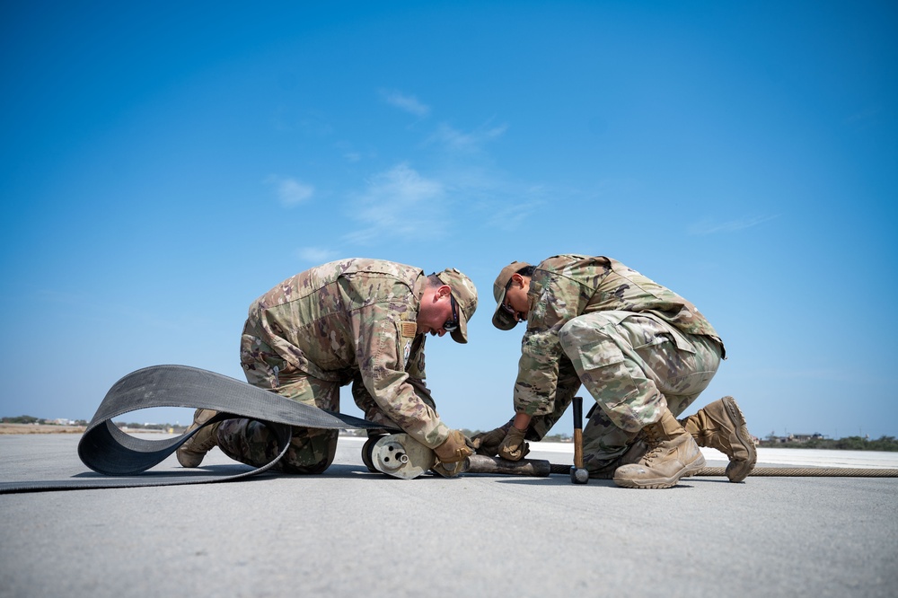 819th RED HORSE Squadron, 635th Materiel Maintenance Squadron civil engineers install crucial MAAS at Festival Aereo Chiclayo 2024