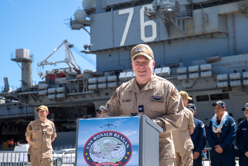 USS Ronald Reagan (CVN 76) hosts press conference to begin scheduled port visit to Guam