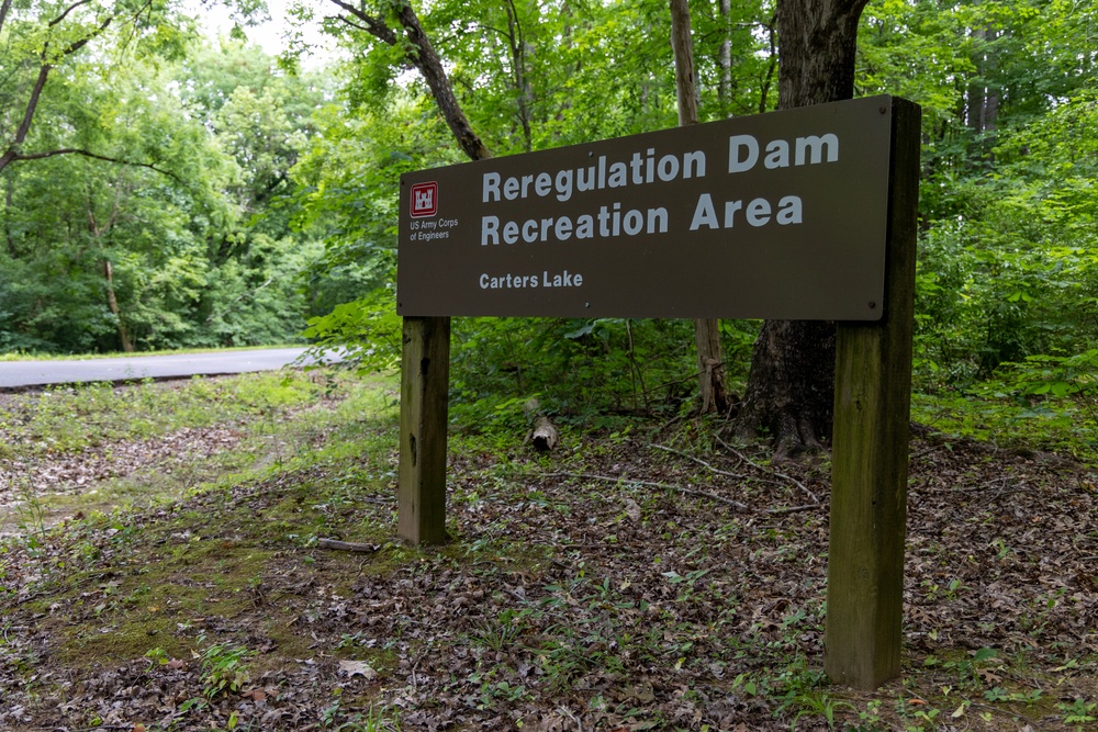 Reregulation Dam Recreation Area Entrance Sign at Carters Lake