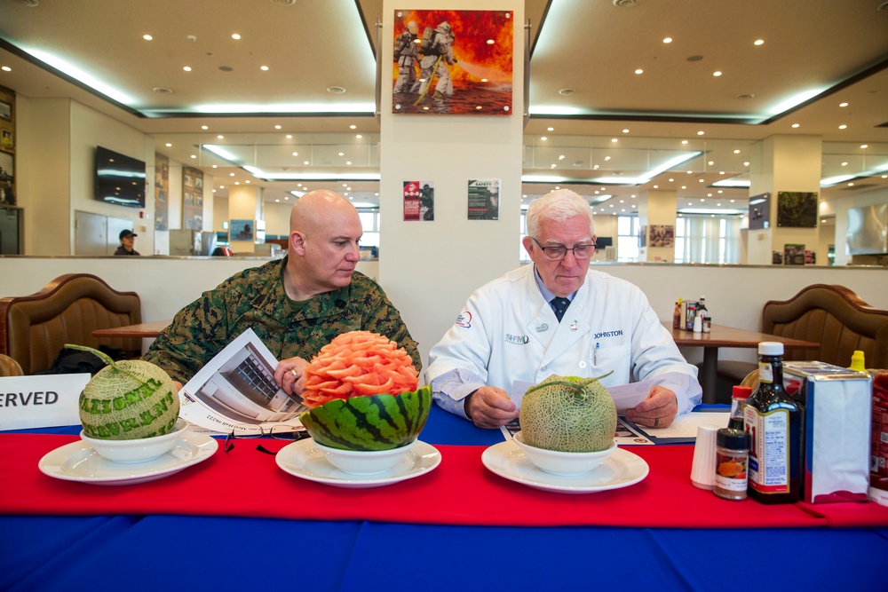 Marine Corps Air Station Iwakuni Flight Line Mess Hall is inspected for the Major General William Pendleton Thompson Hill Awards for Food Service Excellence.