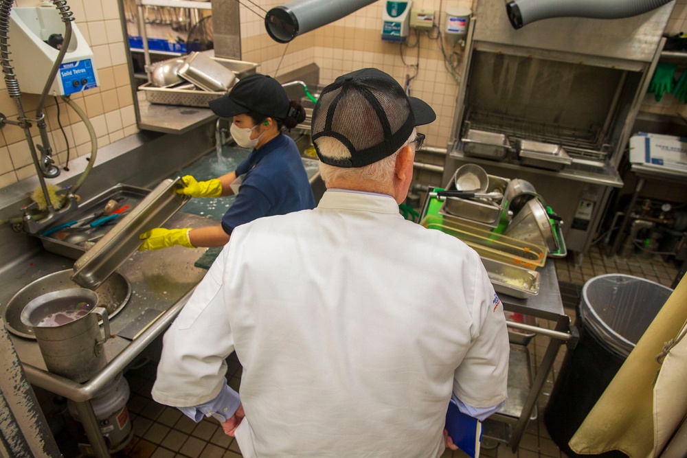 Marine Corps Air Station Iwakuni Flight Line Mess Hall is inspected for the Major General William Pendleton Thompson Hill Awards for Food Service Excellence.