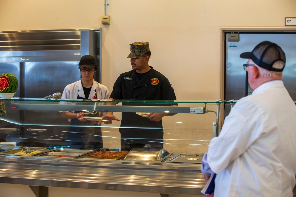 Marine Corps Air Station Iwakuni Flight Line Mess Hall is inspected for the Major General William Pendleton Thompson Hill Awards for Food Service Excellence.