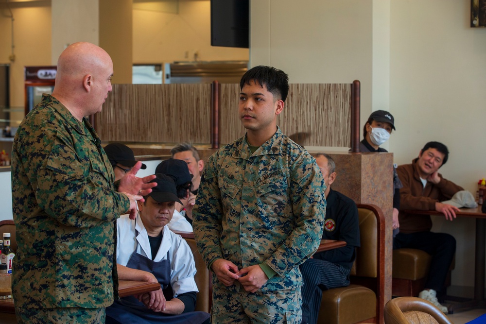 Marine Corps Air Station Iwakuni Flight Line Mess Hall is inspected for the Major General William Pendleton Thompson Hill Awards for Food Service Excellence.