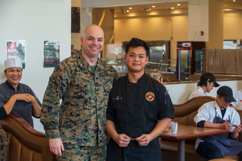 Marine Corps Air Station Iwakuni Flight Line Mess Hall is inspected for the Major General William Pendleton Thompson Hill Awards for Food Service Excellence.