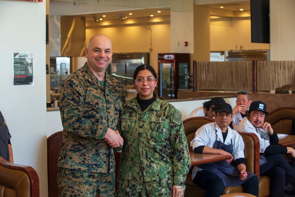 Marine Corps Air Station Iwakuni Flight Line Mess Hall is inspected for the Major General William Pendleton Thompson Hill Awards for Food Service Excellence.