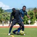 USS Ronald Reagan (CVN 76) Sailors play soccer in Guam