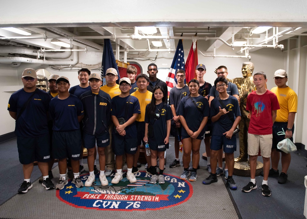 USS Ronald Reagan (CVN 76) hosts ship tour for members of Father Duenas Memorial School and Guam High School NJROTC