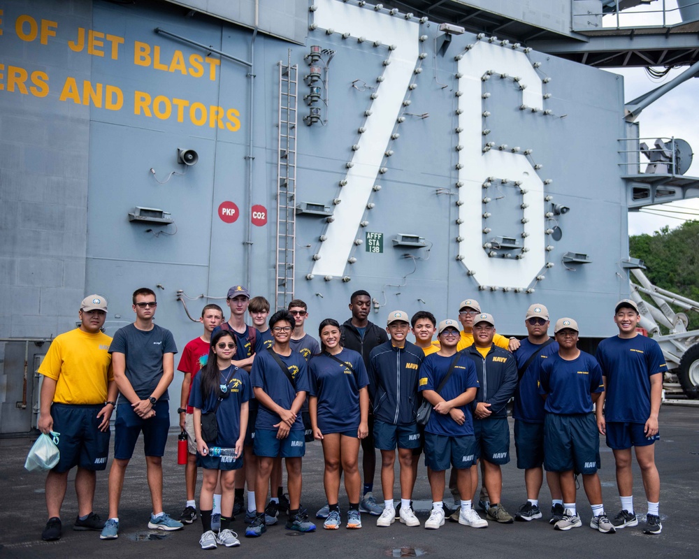 USS Ronald Reagan (CVN 76) hosts ship tour for members of Father Duenas Memorial School and Guam High School NJROTC