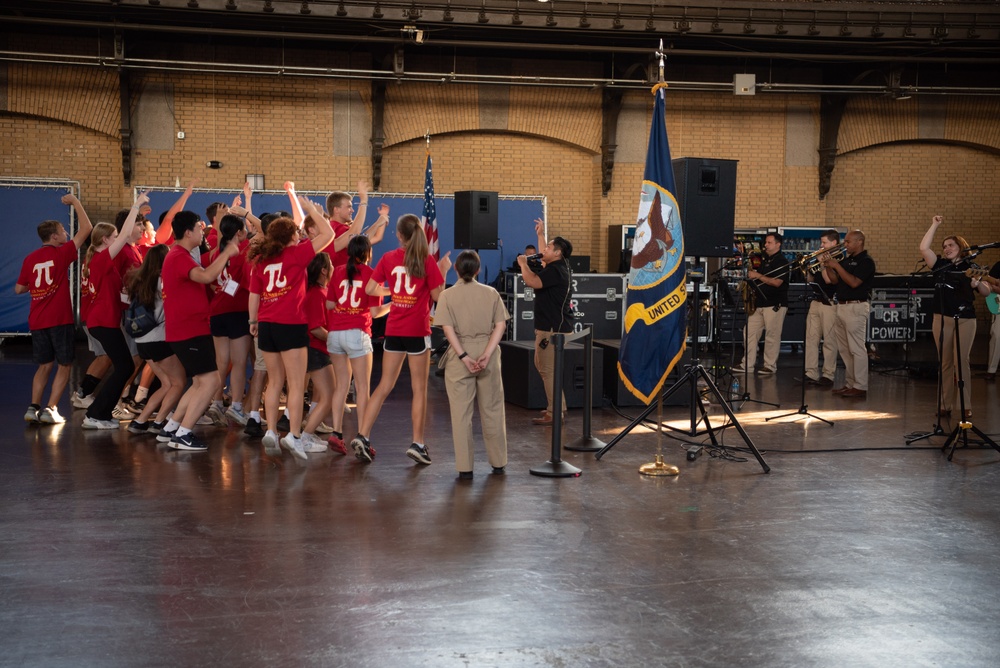 The Navy Band Cruisers entertain students in Dahlgren Hall at the United States Naval Academy.