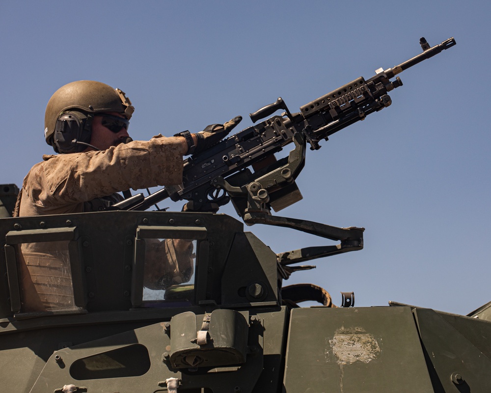 U.S. Reserve Marines with 4th LAR simulate a platoon attack during ITX 4-24