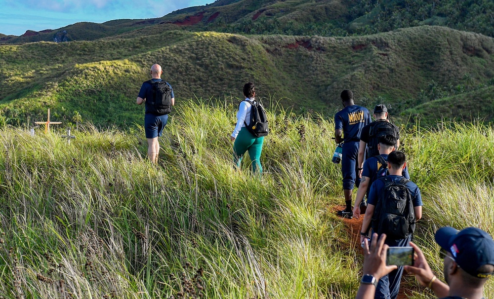 USS Ronald Reagan (CVN 76) and other Carrier Strike Group 5 Sailors participate in a community relations hike of Mount Lamlam during scheduled port visit to Guam