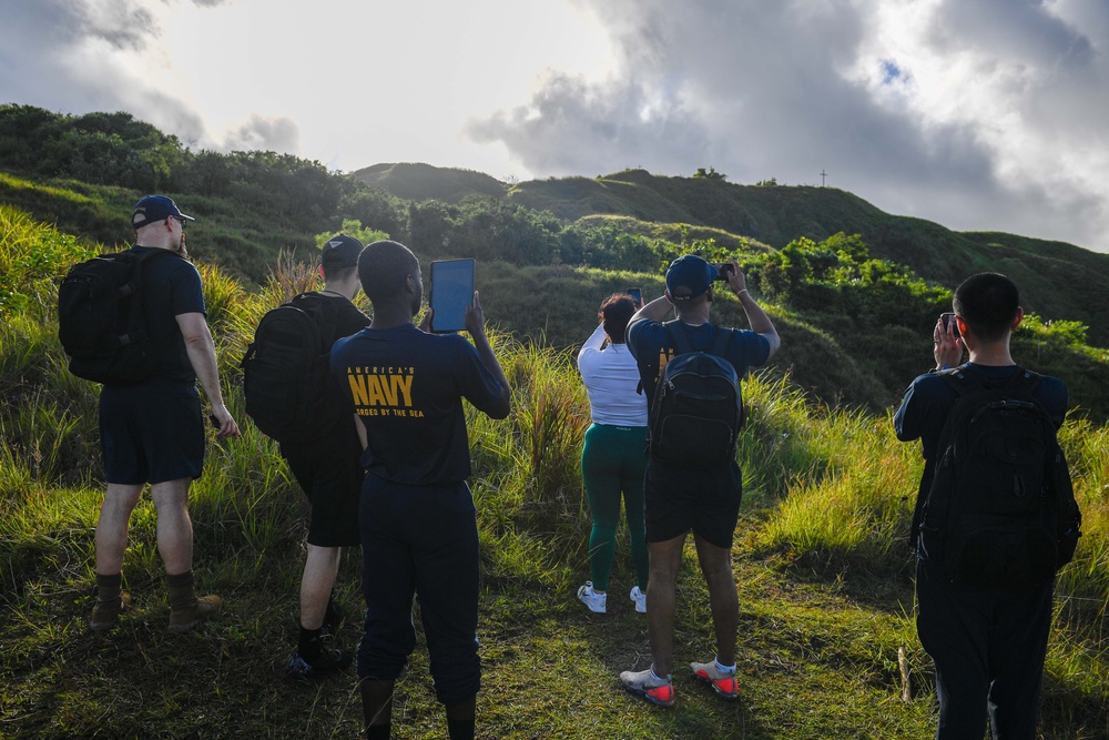 USS Ronald Reagan (CVN 76) and other Carrier Strike Group 5 Sailors participate in a community relations hike of Mount Lamlam during scheduled port visit to Guam