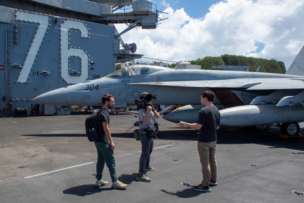 USS Ronald Reagan (CVN 76) hosts ship tour for a Scripps media team