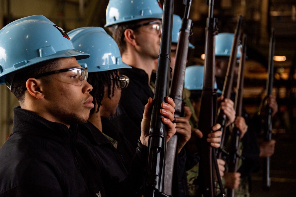 Sailors Conduct Color Guard Drills