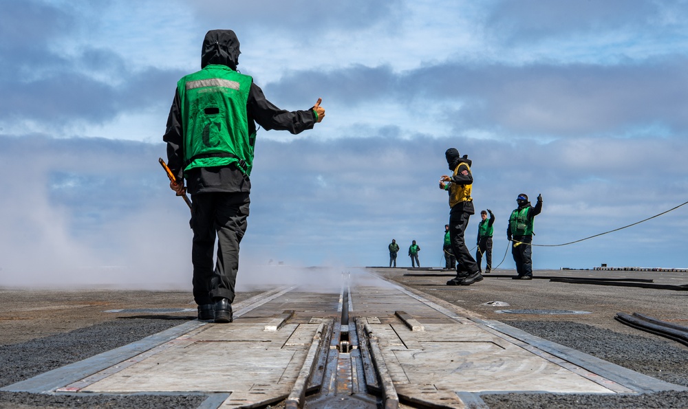 Sailors Prepare To Launch Catapult