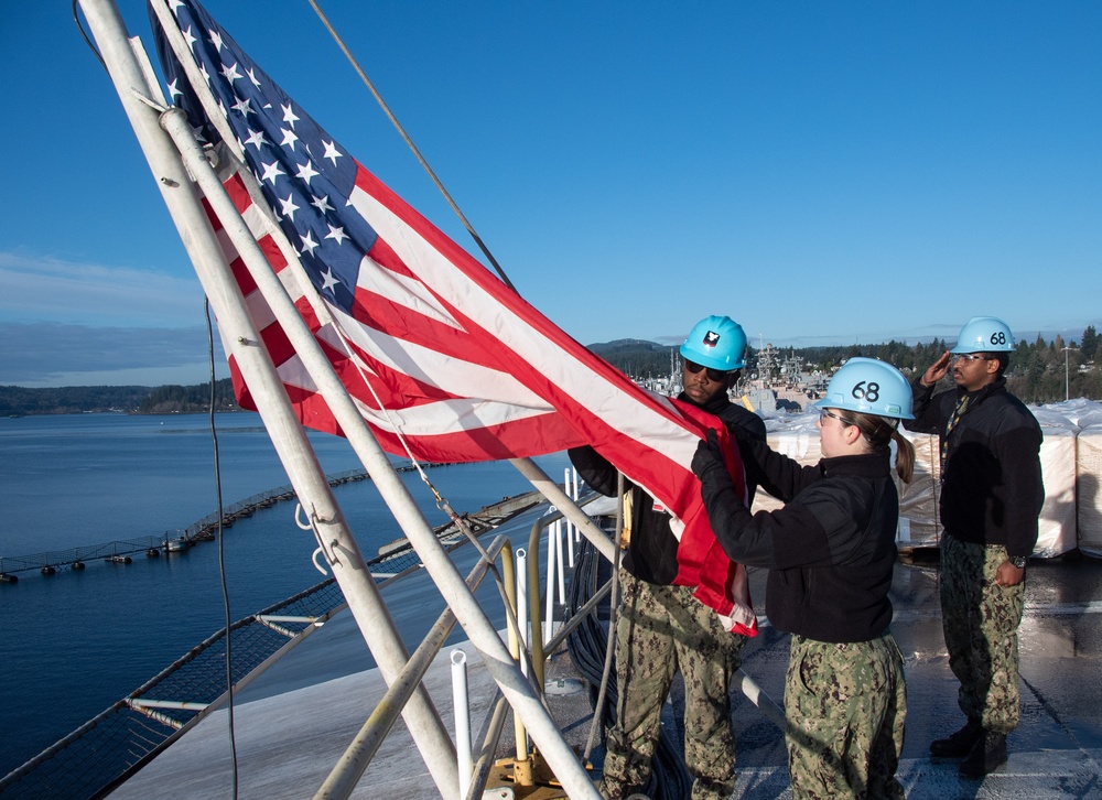 Sailors Raise the Flag for Colors