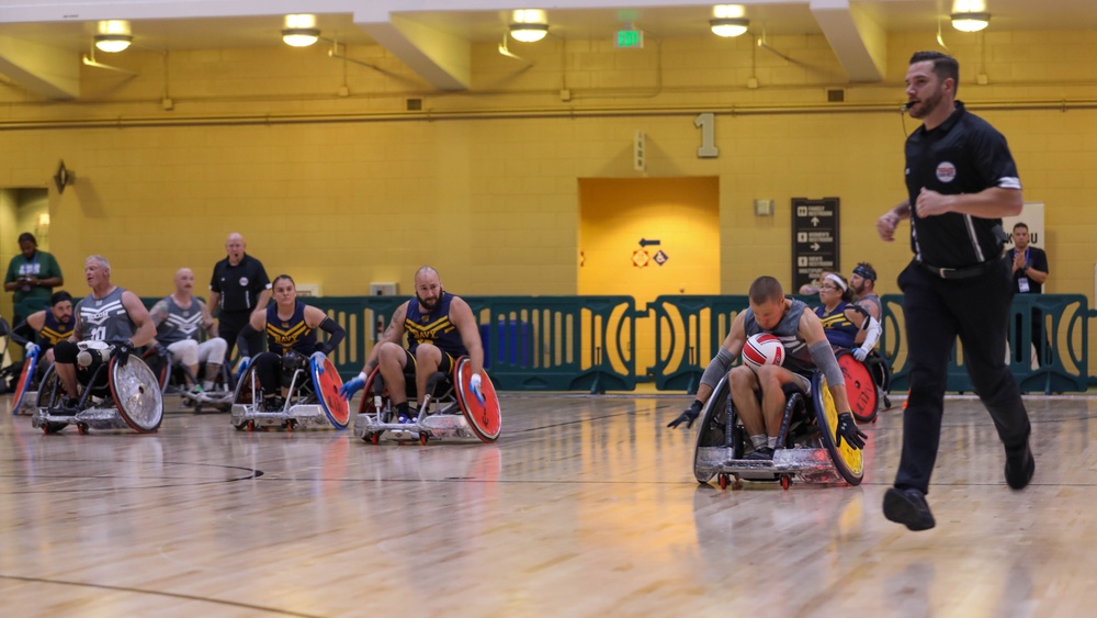 Athletes compete in wheelchair rugby at the 2024 DoD Warrior Games