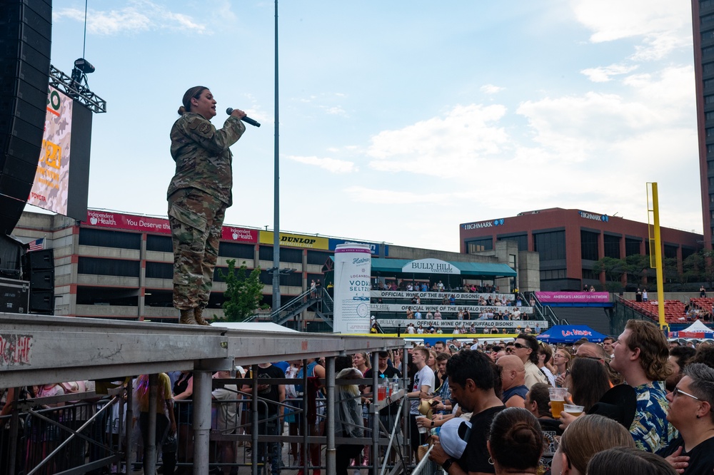 Staff Sgt. Danielle Headrick performs National Anthem at Buffalo's Taste of Country