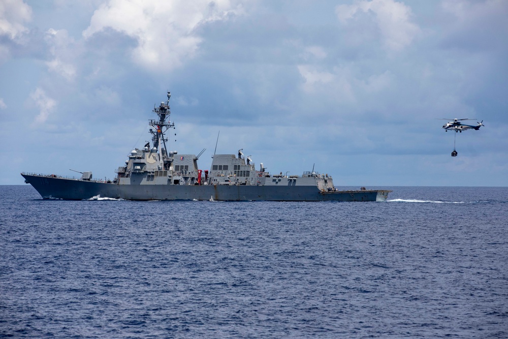 USS Ralph Johnson Conducts Vertical Replenishment at Sea