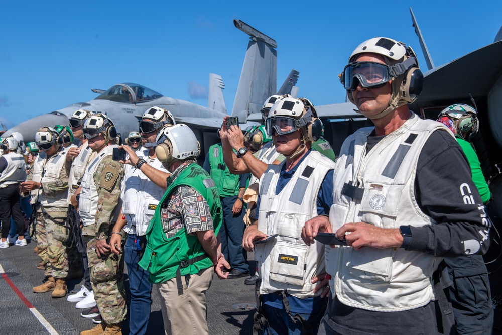 USS Ronald Reagan (CVN 76) hosts tour for Rep. James Moylan, Guam Chamber of Commerce representatives, and military leaders