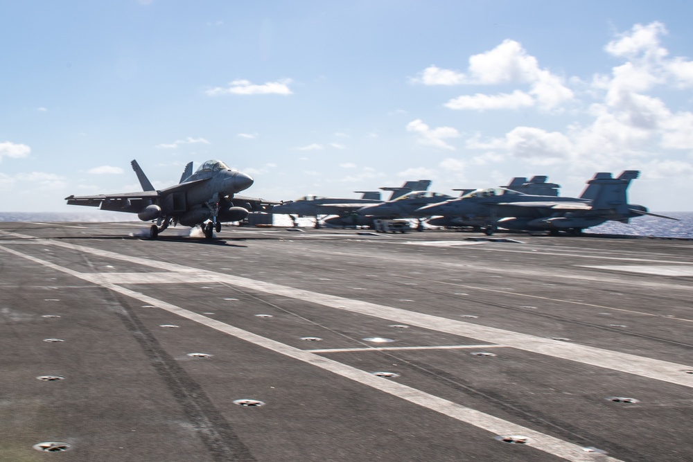 USS Ronald Reagan (CVN76) Sailors conduct flight deck operations