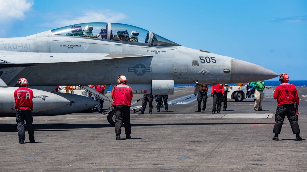 USS Ronald Reagan (CVN76) Sailors conduct flight deck operations