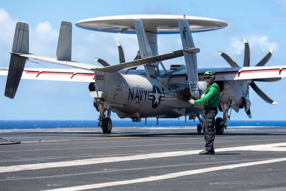 USS Ronald Reagan (CVN76) Sailors conduct flight deck operations