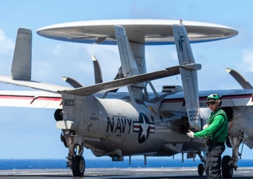 USS Ronald Reagan (CVN76) Sailors conduct flight deck operations