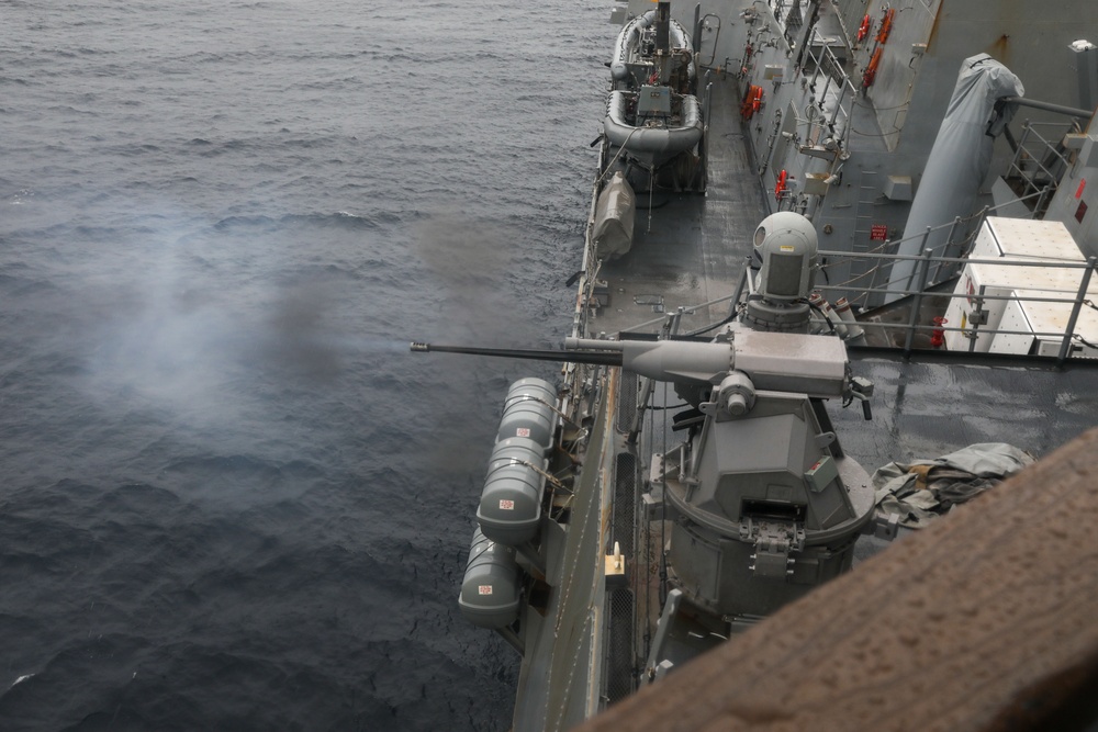 Sailors aboard the USS Howard conduct a live fire exercise in the Pacific Ocean