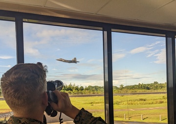 Marine Corps air traffic controllers man international airport during Valiant Shield 24